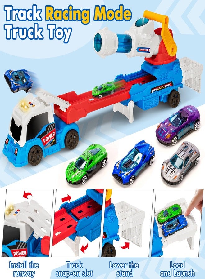 BainGesk Semi Truck Toys Car for 3, 4, 5, 6, 7, 8 Years Old Boys Girls, 28" Ejection and Shooting Truck with Light & Sounds, Includes 4 Race Cars, 10 EVA Balls, Large Car Toys Gifts for Toddler - Image 4